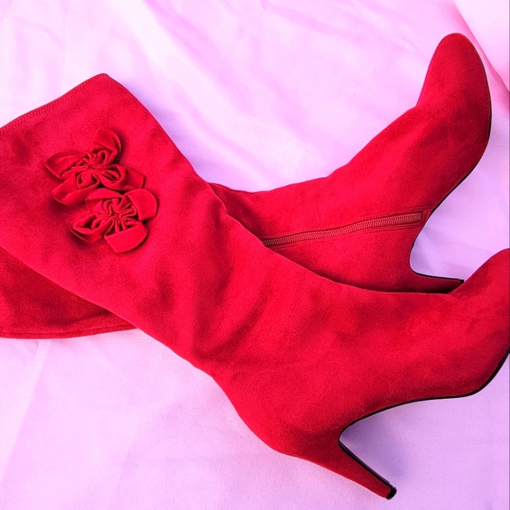 Red Suede Knee Boots Size 8.5 M